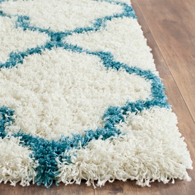 Ivory and Blue Kids Shag Trellis Area Rug 3' x 5'