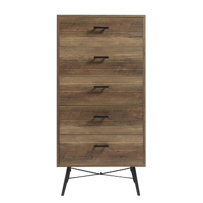 TIRAMISUBEST Rustic Walnut 5-Drawer Chest of Drawers, Sturdy Storage Dresser for Bedroom, Hallway, and Closet