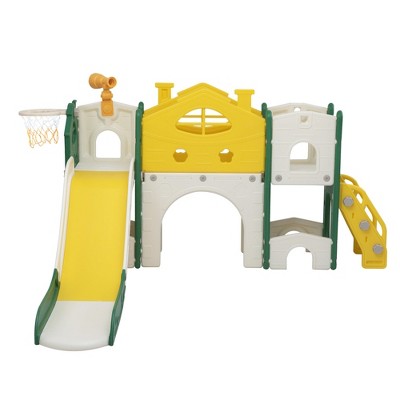 Sandinrayli 8-In-1 Toddler Slide and Climber Playset, Kids Slide Playground with Tunnel, Red/Green/Gray