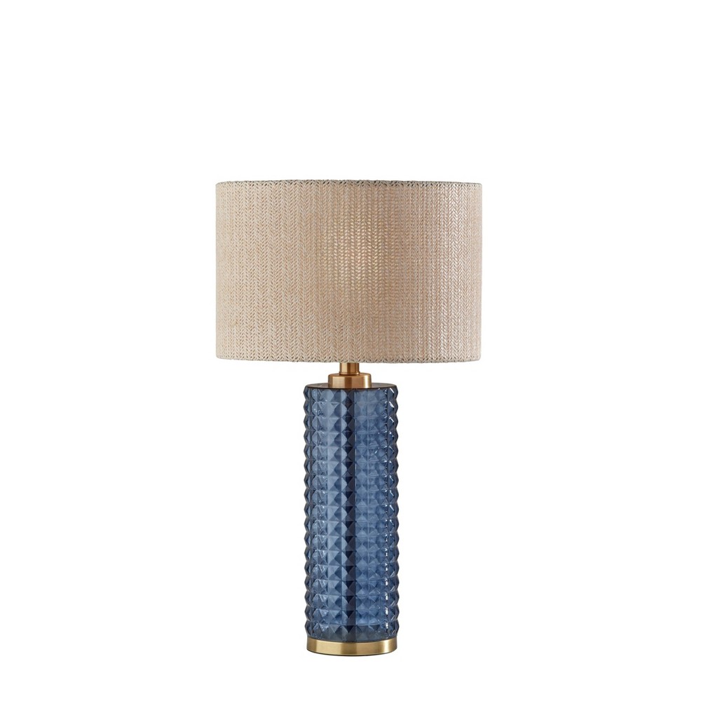 Photos - Floodlight / Street Light Adesso Glass Delilah Table Lamp Antique Brass/Blue - : Coastal Nightstand L 