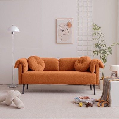 68.5" Modern Lamb Wool Sofa With Decorative Throw Pillows for Small Spaces,orange