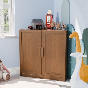 Wooakway Natural Wood/Black/Light/White Walnut Decorative Bookshelf 3 Shelf Adjustable Corner Cabinet for Kitchen Pantry Storage Small Space Organizer - 1 of 4