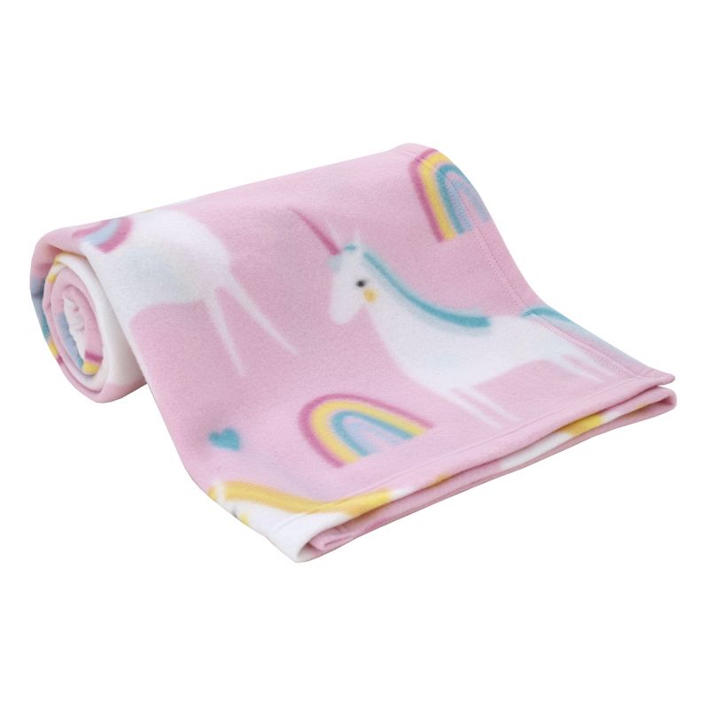 Everything Kids Unicorn Pink, Blue, and Yellow Rainbows and Hearts Super Soft Toddler Blanket, 2 of 5