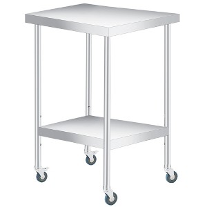 Stainless Steel Table with Wheels - Metal Work Table with Adjustable Undershelf, 2 Tiers Utility Tables Food Prep Worktable Rolling Cart - 1 of 4