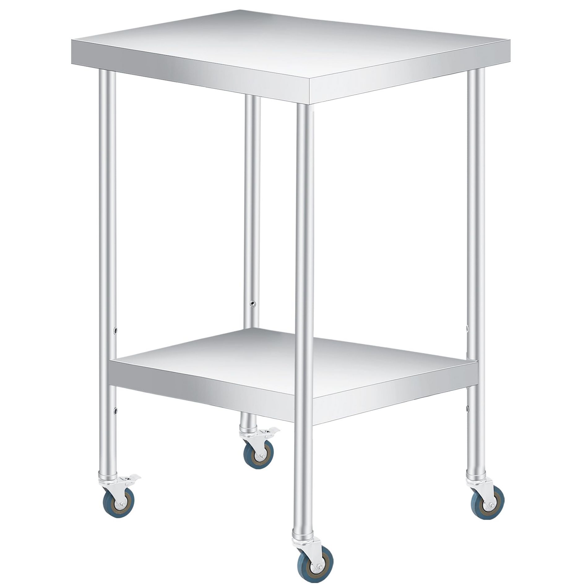 Stainless Steel Table with Wheels - Metal Work Table with Adjustable Undershelf, 2 Tiers Utility Tables Food Prep Worktable Rolling Cart,24x24in