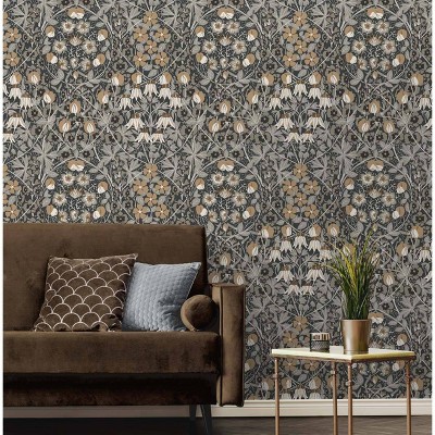 Wrought Iron and Chamois Floral Peel and Stick Wallpaper