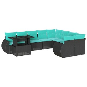 vidaXL 10 Piece Garden Sofa Set with Cushions Black Poly Rattan - Black - 1 of 4