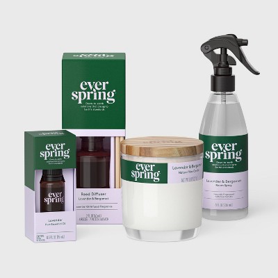 Lavender & Bergamot 8 fl oz Air Fresheners + 2 fl oz Aromatherapy Diffusers + 8oz Flame Candles + 0.5 fl oz Lavender Essential Oils - Everspring™