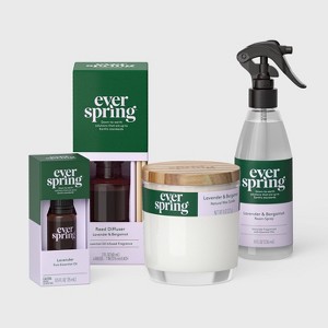 Lavender & Bergamot 8 fl oz Air Fresheners + 2 fl oz Aromatherapy Diffusers + 8oz Flame Candles + 0.5 fl oz Lavender Essential Oils - Everspring™ - 1 of 4