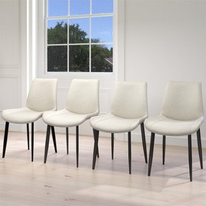 Set of 4 Dining Chairs PU Leather Seat Metal Legs Home Kitchen Accent Side Chair White - White - 1 of 4
