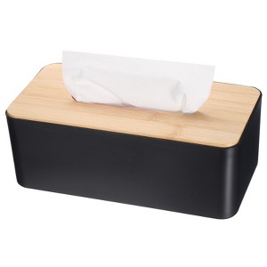 Unique Bargains Square Holder Tissue Cube Box Cover with Bamboo Lid 1 Pc - 1 of 3