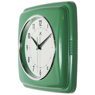9.25" Green Retro Plastic Square Analog Wall Clock