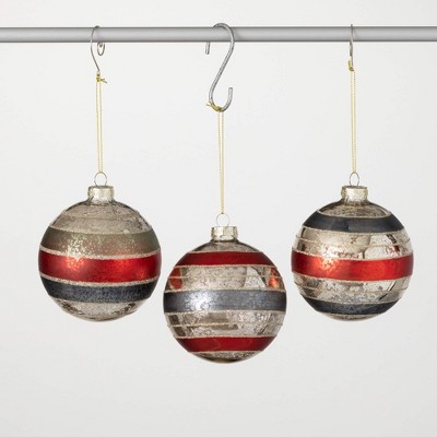 4"H Sullivans Christmas Striped Silver Ball Ornaments Set of 3  Multicolor