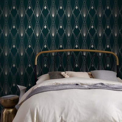 Teal and Gold Art Deco Geometric Removable Wallpaper