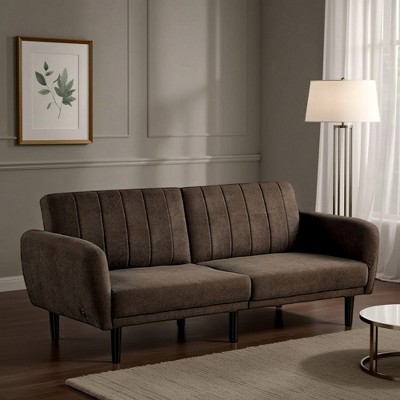 Royal Hampton Fold Out Futon Sofa Bed, Dark Brown, Retro Channel Tufted Back