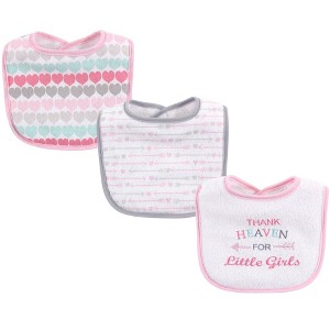 Luvable Friends Baby Girl Cotton Drooler Bibs with Fiber Filling 3pk, Girl Thank Heaven, One Size - 1 of 1
