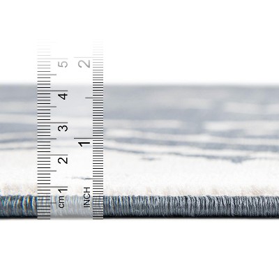 Navy Blue and Ivory Square Synthetic Area Rug
