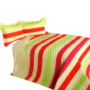 Slickblue 3 PC Handmade Full/Queen Quilt Set, Reversible Vermicelli Quilted, Horizontal Stripes, 37 Color Options - 1 of 4