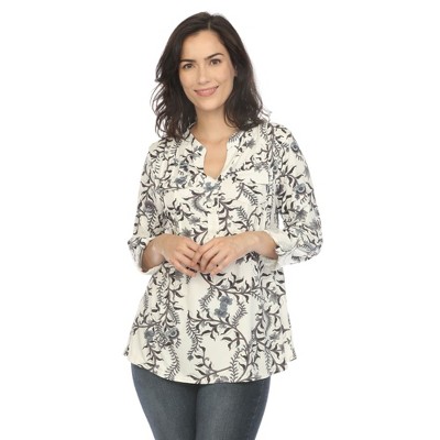 White Mark Women's Paisley Button Front Tunic Top