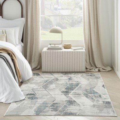 Beige and Grey Abstract Synthetic 5' x 7' Non-slip Rug