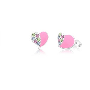 Chanteur Hypoallergenic Kids Jewelry Accessories Heart Pink CZ Enamel White Gold Palladium Plating Stud Earrings Surgical Titanium Posts - 1 of 1