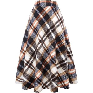 Women's Plaid Wool Skirt - Elastic Waist A-Line Pleated Tartan Long Skirt - 1 of 4