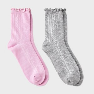 Girls' 2pk Ruffle Trim Pointelle Crew Socks - art class™ - 1 of 3