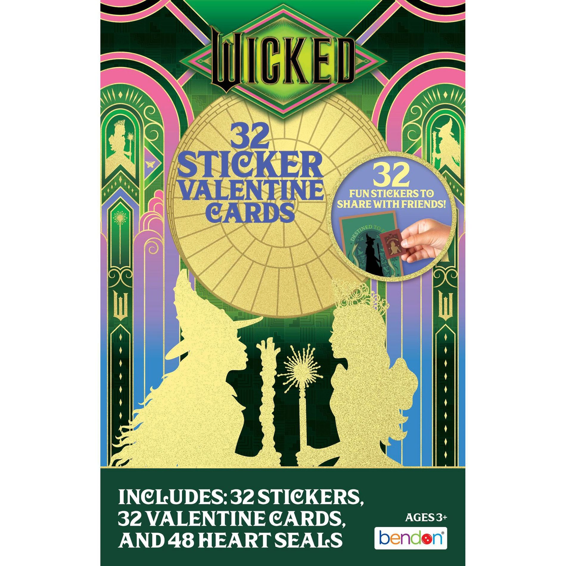 Bendon 32ct Wicked Deluxe Stickers and Valentine's Day Cards with 48ct Heart Seals