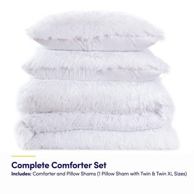 Sweet Home Collections 7 Piece Plush Shaggy Bed In A Bag Comforter & Sheet Set Faux Fur Decorative Fluffy Velvet Bedding, Queen, White/Pale Pink — фото 3