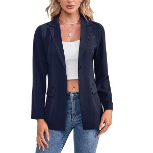Casual Blazer Jackets for Women Long Sleeve Open Front Button Work Office Suit Jacket with Pockets - 1 of 4
