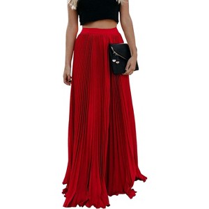 Women's High Waist Skirt, Flowy Chiffon Pleated Maxi Skirt Red - 1 of 4