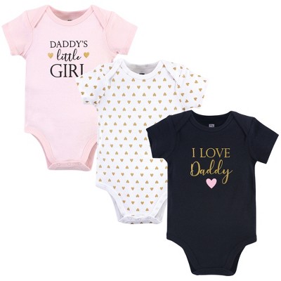 Hudson Baby Infant Girl Cotton Bodysuits 3pk, Girl Daddy, 9-12 Months