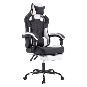 Ergonomic Gaming Chair with Massage and Footrest,High Back Adjustable PU Leather Reclining Swivel Chair-The Pop Home - 1 of 4