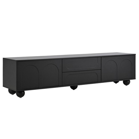 PDTEND 69.6 in. Cream Style TV Stand with Arched Doors and 2 Drawers for TVs up to 75", Black - image 1 of 4