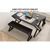 Dining Table Set for 4 with 2 Benches, Rectangular Kitchen Table, Sturdy Metal Frame, Space-Saving for Dining Room, Kitchen, Apartment - 2 of 4