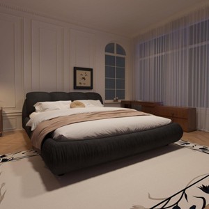 Streamdale King Size Upholstered Bed with Padded Backrest and Wood Frame - 1 of 1