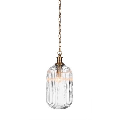 Toltec Lighting Carina 1 - Light Pendant in  New Aged Brass with 8.25" Clear Ribbed Shade