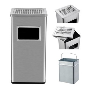 7.9 Gallon Trash Can, Stainless Steel Ashtray Metal Can, Commercial Garbage Can with Removable Inner Bucket, Waste Bin with Lid for Outside Patio - 1 of 4