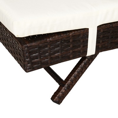 Adjustable Brown Rattan Chaise Lounge with Cream Cushions