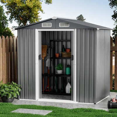 Metal Gray 6' x 4' Outdoor Storage Shed with Sliding Doors