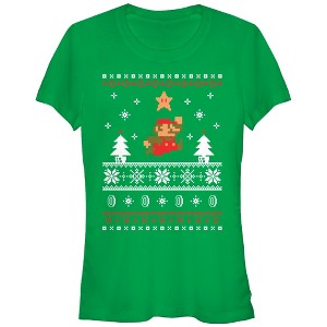 Juniors Womens Nintendo Ugly Christmas Mario Jump Star T-Shirt - 1 of 3