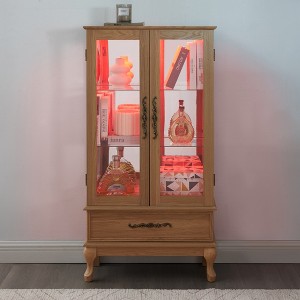 Lighted Curio Cabinet with Glass Doors, Adjustable Shelves, LED Lighting, Drawer, Wine & Display Cabinet for Living Room, Home Decor, Storage - 1 of 4