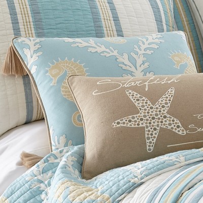 Blue Quilted Tassel Nautical Seahorse Throw Pillow