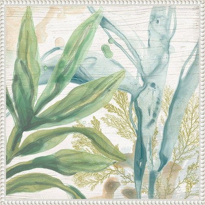 Quiet Coastal Collage II Abstract Botanical Canvas Art with White Frame