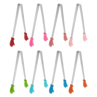 Unique Bargains Stainless Steel with Silicone Tips Food Tongs 8 Pcs
