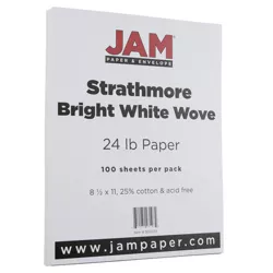 JAM Paper Strathmore 24lb Paper - 8.5 x 11 - Bright White Wove - 100 Sheets