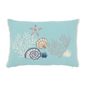 Saro Lifestyle Seashell Serenity Down Filled Throw Pillow, Blue, 12"x18" - 1 of 3