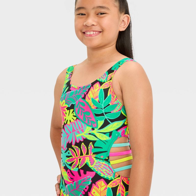 Girls&#39; Terrific Tropical Leaf Printed One Piece Swimsuit - Cat &#38; Jack&#8482;, 3 of 4