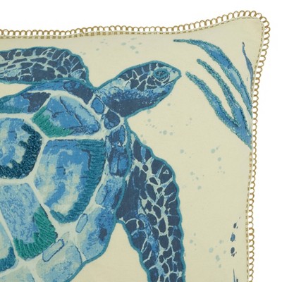 Navy Blue Cotton Sea Turtle Square Throw Pillow Cover