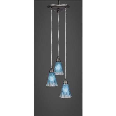 Toltec Lighting Europa 3 - Light Pendant in  Brushed Nickel with 5.5" Fluted Teal Crystal  Shade